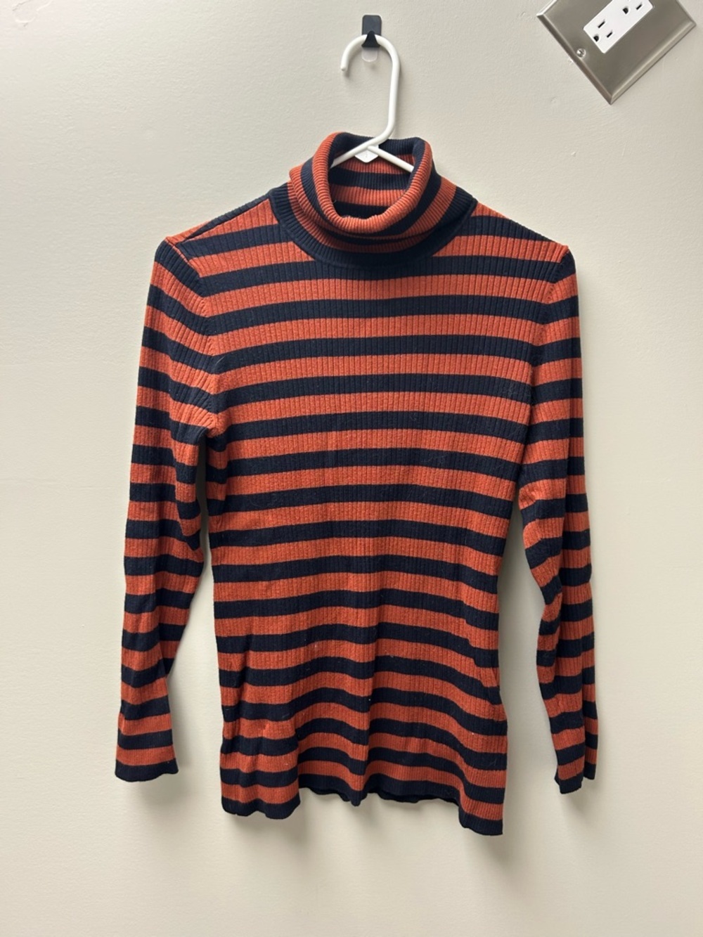 DKNY Women’s Striped Orange & Blue Turtleneck Long Sleeve Top